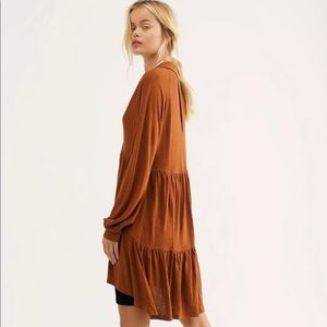 Free People size XS Best Tiered Cognac Brown Tunic Swing Knit Dress NEW